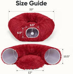 Supet Christmas Cat Tunnel Bed, Plush Tree Skirt with Cushion & Hanging Toy - Image 6