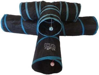 Premium 3 Way Cat Tunnel. Extra Large 12 Inch Diameter and Extra Long. A Big Collapsible Play Toy. Wide Pet Tunnel Tube for Other Pets Too! (3 Way Two Pack + Teaser Wand!)