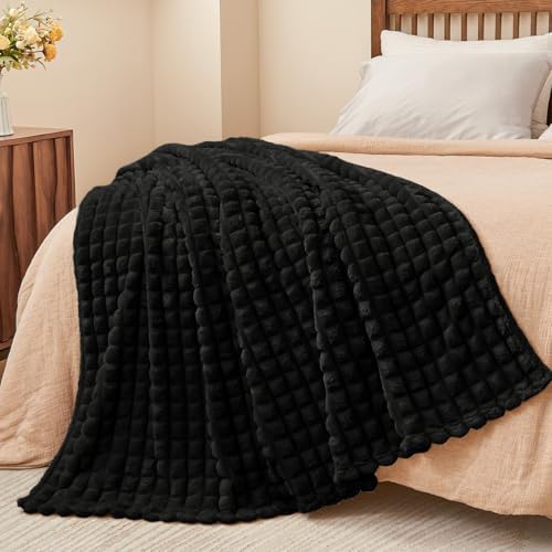 BEDELITE Black Checked Fleece Throw Blankets Queen Size for Bed, 90x90 Inch - Image 7