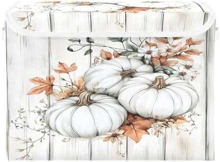 Bolaz Storage Bins with Lids and Handles,White Pumpkin Wood Storage Box Basket with Cover Collapsible Organizer Containers for Home Closet, Shelves - Image 2