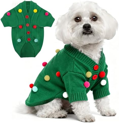 Dog Christmas Sweater Red Plaid Cardigans Dog Christmas Outfit Soft Warm Knitted Pet Clothes Cold Weather Puppy Clothes for Small Medium Large Dogs Cats by BAOBICUTE