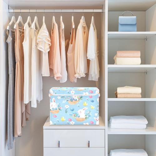 Bolaz Cute Bunny Easter Egg Pattern Storage Bins with Lids and Handles, Storage Box Basket with Cover Collapsible Organizer Containers for Home Closet, Shelves - Image 6