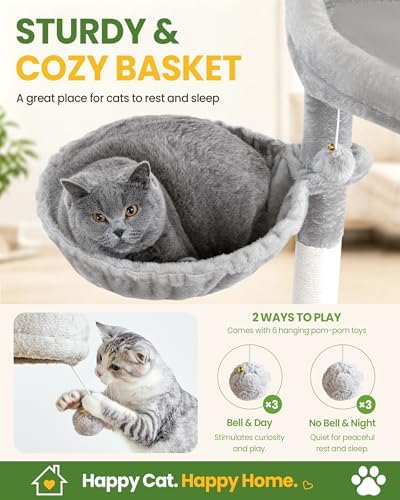 67in Cat Tree Tower for Indoor Cats, Multi-Level Light Grey - Image 5