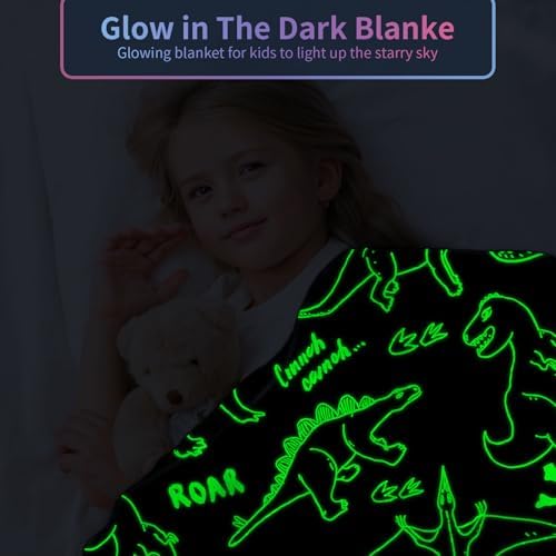 COMFAR Dinosaur Blanket for Boys, Dinosaur Glow in The Dark Blanket for Kids/Toddler/Baby, Soft Fleece Blankets and Throw, Birthday 50"x 60" - Image 2