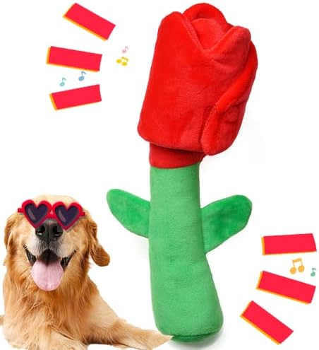 Dog Toys, Dog Puzzle Toys, Valentine Day Dog Toys, Enrichment Squeaky Crinkle Plush Treat Dispensing Mental Stimulation Dog Toy, Rose by REQIHO