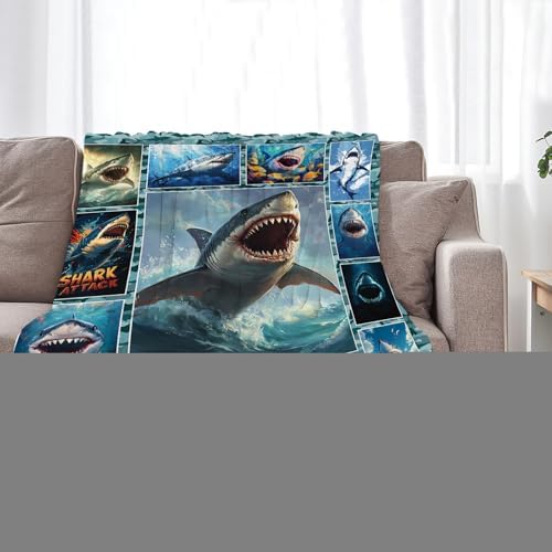 Shark Blanket Ocean Sharks Throw Blankets Decor Stuff Cozy Flannel Fleece Soft Plush Fuzzy Warm Lightweight Bedding Gifts for Women Girls Kids 80"X60" - Image 3