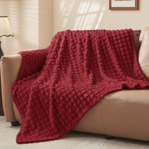 BEDELITE Burgundy Fleece Twin Blanket for Couch Dorm Room Decor, 60x80 Inch - Image 3
