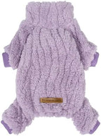 Fitwarm Turtleneck Fleece Dog Sweater Pajamas, Warm Winter Dog Clothes for Small Dogs Boy Girl, Fuzzy Pet Onesie with Feet, Lavender Purple, Large by Fitwarm