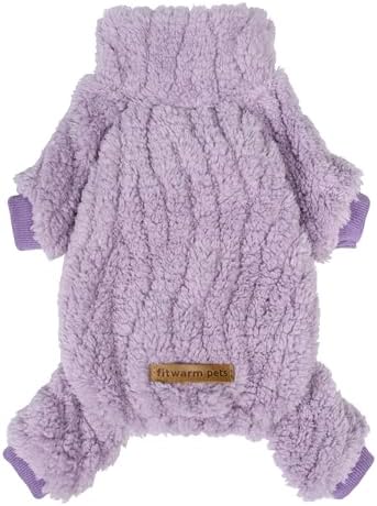 Fitwarm Turtleneck Fleece Dog Sweater Pajamas, Warm Winter Dog Clothes for Small Dogs Boy Girl, Fuzzy Pet Onesie with Feet, Lavender Purple, XL by Fitwarm