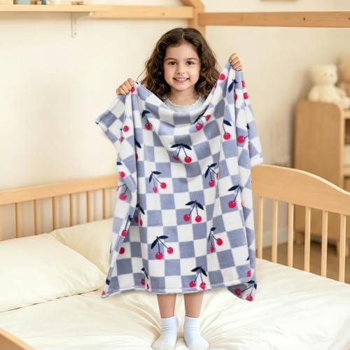 Cherry Toddler Blanket 30x40 Inches Blue Checkered Blankets - Image 3