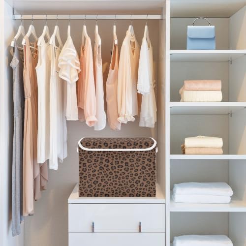 Bolaz Leopard Print Animal Pattern Storage Bins with Lids and Handles, Storage Box Basket with Cover Collapsible Organizer Containers for Home Closet, Shelves - Image 6