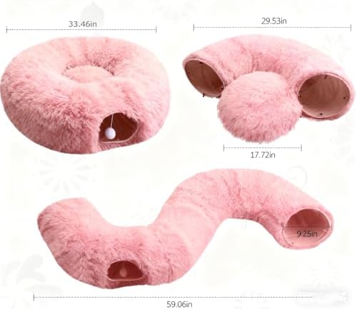 Cat Tunnel Bed Under Christmas, Luxury Donut Cat House Xmas Tree Skirt Tunnel Bed with Washable Cushion, Two-Entry Peekaboo Round Christmas Kitty Donut for Kitten Puppy Rabbit Ferret - Image 7