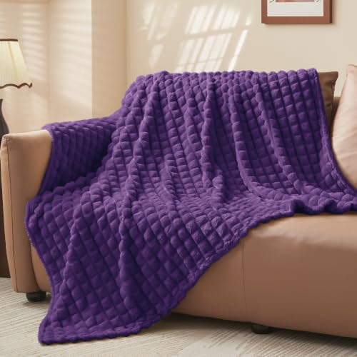 BEDELITE 3D Checked Purple Fleece Throw Blanket for Couch, 50x60 Inches - Image 7