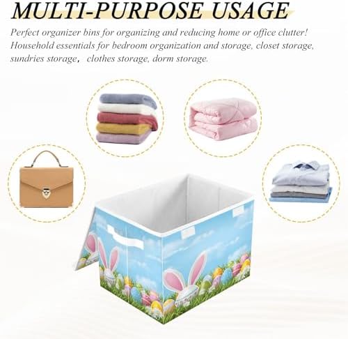 Bolaz Easter Bunny Ear Egg Storage Bins with Lids and Handles, Storage Box Basket with Cover Collapsible Organizer Containers for Home Closet, Shelves - Image 7
