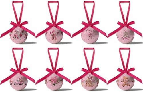Pink Christmas Decor - Pink Christmas Tree Decorations Snowman Santa Candy Hanging Ornaments Balls, Cute Decorations Ball 1.18 Inch for Xmas Tree Party Home Holiday，Xmas Gifts Set of 16Pcs by GPGHEFlags
