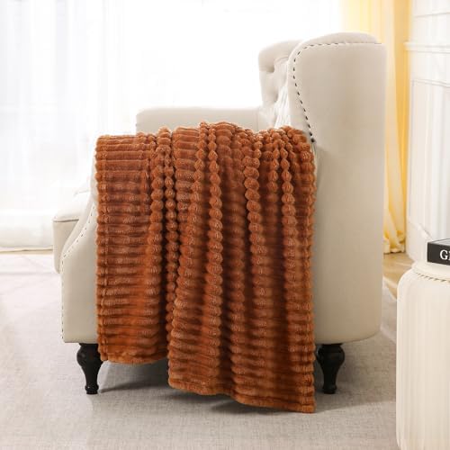 Burnt Orange Fleece Throw Blanket 50”×70” for Couch Sofa Livingroom - Image 5