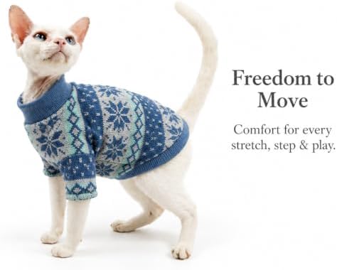 Cat Festive Sweater Pullover, Soft Warm Christmas Clothes (Blue, 3XL) - Image 3