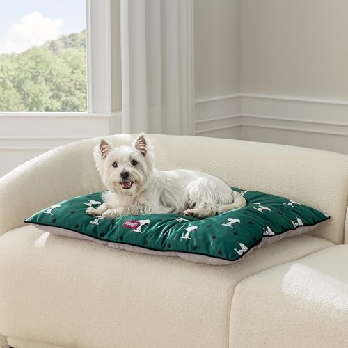 Berkshire Peanuts® Square Dog Bed, Suedemink Fleece Pet Mat with Waterproof & Non-Slip Bottom, Soft Plush Dog Mat for Crate, Couch, or Floor, Machine Washable(Snoopy Sitting Dot Green, Large) - Image 2