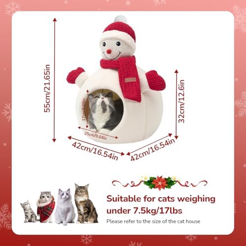 CATISM Christmas Cat Bed Snowman Cat Bed for Indoor Cats Removable Non-Slip - Image 2