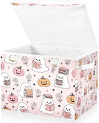 Bolaz Halloween Ghost Pumpkin Pink Storage Bins with Lids and Handles, Storage Box Basket with Cover Collapsible Organizer Containers for Home Closet, Shelves by Unknown