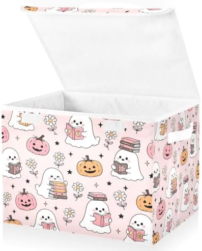Bolaz Halloween Ghost Pumpkin Pink Storage Bins with Lids and Handles, Storage Box Basket with Cover Collapsible Organizer Containers for Home Closet, Shelves by Unknown