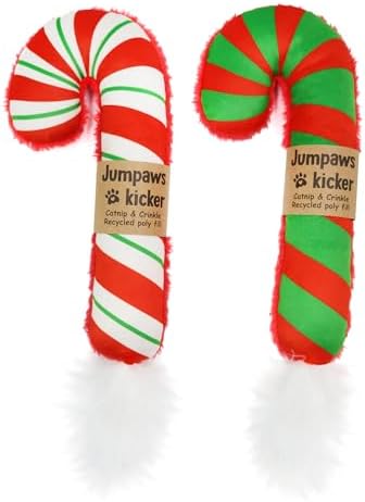 Jumpaws 2 Pack Natural Interactive Catnip Cat Kicker Toys, Bite Resistant Chew Toy, Accessories for Indoor Cat, Christmas Candy Cane by Jumpaws