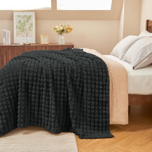 BEDELITE Checked Charcoal Grey Fleece King Size Blanket for Bed, 108"x90" - Image 2