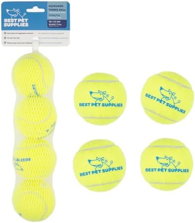 Best Pet Supplies Interactive Squeaky Dog Chew Toy, Ideal Dog Toys for Chewers, Small, Medium & Large Dogs, and Fetch Lovers - Tennis (Yellow), Medium (Pack of 4) by BestPetSuppliesLLC