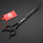 Purple Dragon 8 inch Dog Grooming Scissors Set with Anti-Shock Bag - Black | Japanese 440C Steel Pet Grooming Shears, Comfortable Grip, Includes Curved, Straight & Thinning Scissors with Silencer