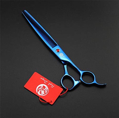 Purple Dragon 8 inch Dog Grooming Scissors Set with Anti-Shock Bag - Blue | Japanese 440C Steel Pet Grooming Shears, Comfortable Grip, Includes Curved, Straight & Thinning Scissors with Silencer