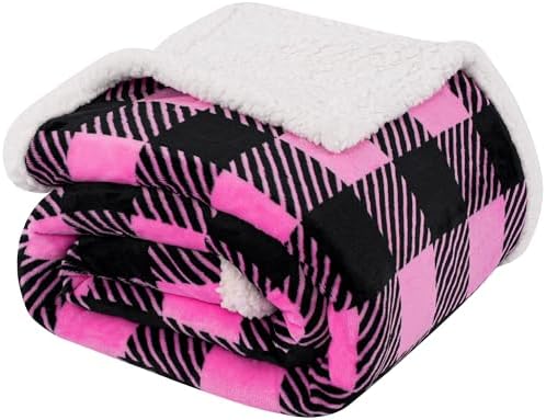 Touchat Sherpa Plaid Twin Blanket 60" X 70", Fuzzy Fluffy Soft Cozy Throw Blanket, Twin Size Plush Fleece Flannel Plush Microfiber Blanket for Couch Bed Sofa (Rosepink) by TOUCHAT