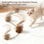 Migipaws Interactive MigiMouse Cat Toy for Chewing Cat, 360° Rolling & Spin with Wiggling Tail for Indoor Cats Smart Motion Sensor, Realistic Squeak, Rechargeable Plush Kitten Toy (Brown) - Image 2