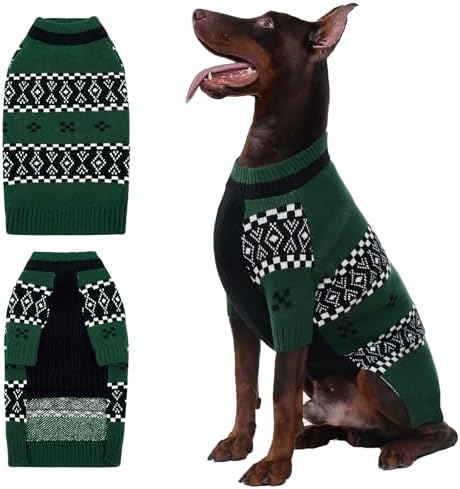 ROZKITCH XXXL Dog Sweater for Extra Large Dog Sweaters with Front Legs, Super Warm Knit Fleece Fair Isle Sweater for Boxer Golden Retriever Labrador Green 3XL by ROZKITCH