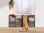 SNUOWU Full Metal Freestanding Dog Gate with Door, 32''Height Foldable Pet Dog Fence for Indoor & Outdoor, 4 Panels Extra Wide Free Standing TallDog Gates for Doorways,House,Stairs,Porch,Deck,Yard