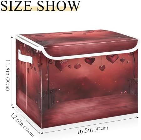 Bolaz Storage Bins with Lids and Handles,Valentine Background Dark Heat Storage Box Storage Basket with Cover Collapsible Organizer Containers for Home Closet, Shelves - Image 3