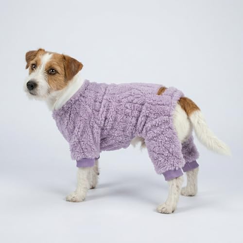 Fitwarm Turtleneck Fleece Dog Sweater Pajamas, Warm Winter Dog Clothes for Small Dogs Boy Girl, Fuzzy Pet Onesie with Feet, Lavender Purple, Large - Image 2