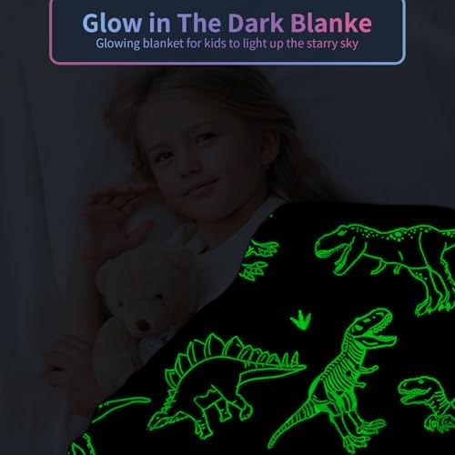 COMFAR Dinosaur Blanket for Boys, Dinosaur Glow in The Dark Blanket for Kids/Toddler/Baby, Soft Fleece Blankets and Throw, Birthday 40"x 50" - Image 2