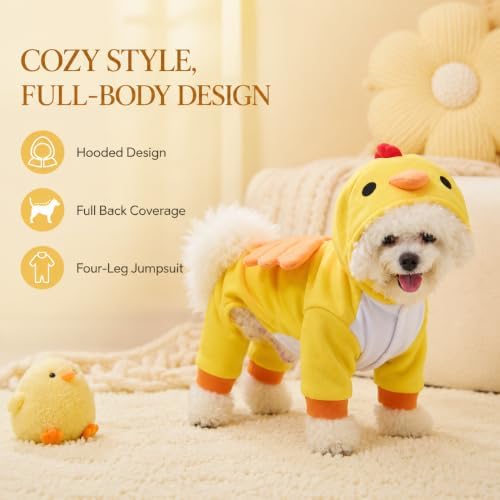 Dog Clothes, Chick Costume,Fleece Full-Body Snap Jumpsuit,S - Image 4