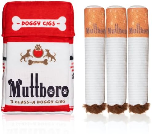 Nestpark Muttboro Doggy Cigs Funny Dog Toys - Parody Plush Squeaky Crinkle Interactive Dog Toy - Hide and Seek Treat Hiding Burrow Puzzle Toy for Stimulating Enrichment Activity by Nestpark