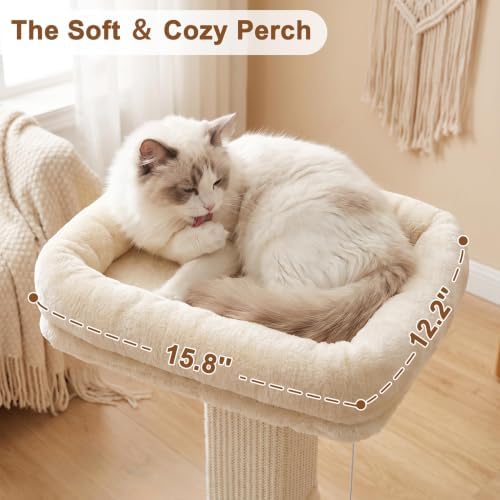 Cat Scratching Post with Bed for Indoor Adult Cats, Cat Perch,White - Image 4