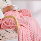 Puncuntex Fleece Throw Blanket Light Pink 50"×60" with Square Grid Design - Image 4
