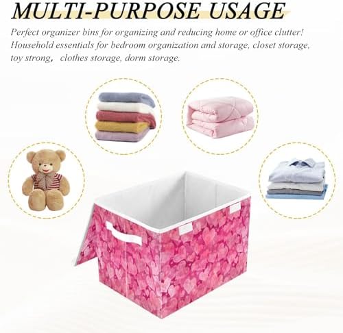 Bolaz Storage Bins with Lids and Handles,Valentines Day Pink Hearts Storage Box Storage Basket with Cover Collapsible Organizer Containers for Home Closet, Shelves - Image 7