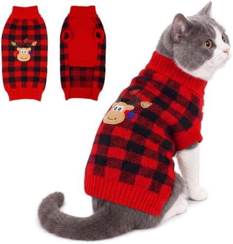 PUMYPOREITY Holiday Plaid Cat Sweaters for Cats Only, Cozy Knit Wear by PUMYPOREITY