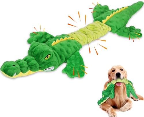 Letsmeet Large Squeaky Alligator Dog Toys, Interactive Puppy Toys with Crinkle Paper, Pull Tug of War Dog Toy, Plush Dog Chew Toys for Small, Medium, Large Breed by Letsmeet