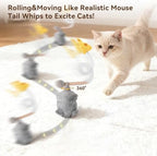 Migipaws Interactive MigiMouse Cat Toy 360° Rolling & Spin with Mesh Plastic Tail for Indoor Cats Smart Motion Sensor, Realistic Squeak, Rechargeable Plush Kitten Toy(Grey) - Image 2