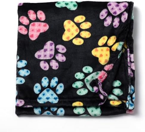 Pet Dog Cat Blanket Ultra Soft Cozy Fleece Paw Print Design Machine Washable Durable for Crates Beds Sofas Travel (Argyle Paws, Medium) by GreaterGood