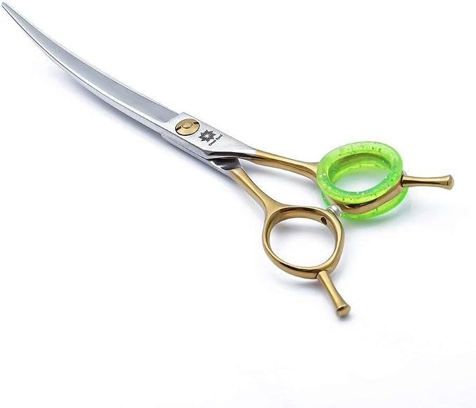 Dream Reach Dog Grooming Scissors - 7 In Japanese 440C Barber Shears | 440C Steel, Two-Way Bent Curved Blade, Twin Tail Handle, for Dog & Cat, Pet