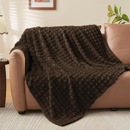 BEDELITE 3D Checked Brown Fleece Throw Blanket for Couch, 50x70 Inch - Image 7