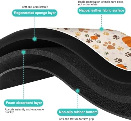 Fall Pumpkin Dog Food & Water Mat, Paw Prints Autumn Pet Feeding Mat for Floor Non-Slip Waterproof, Super Absorbent Cat Bowl Mat, Easy to Clean Eco-Friendly Durable Pet Placemat,17" × 30" - Image 5