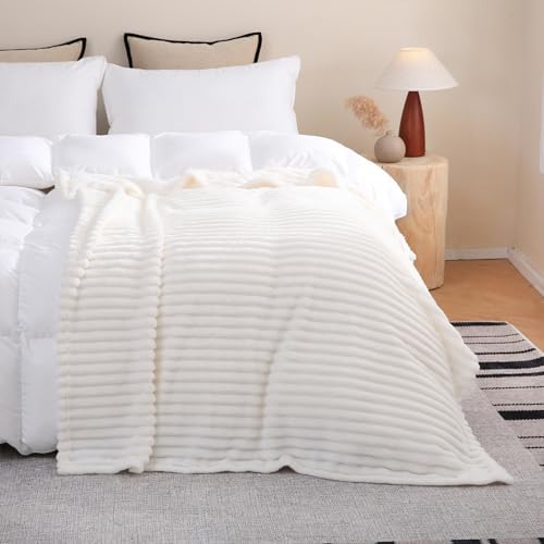 Cream White Fleece Throw Blanket 60”×80” for Couch Sofa Livingroom - Image 3
